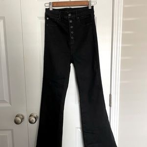 Black Button Fly High-Waisted Flare Jegging
